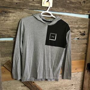 Under Armour Youth Size Large Light Grey Logo Hooded T-Shirt